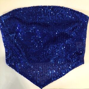 Bandeau Royal Blue Sequence Strapless Top Blouse